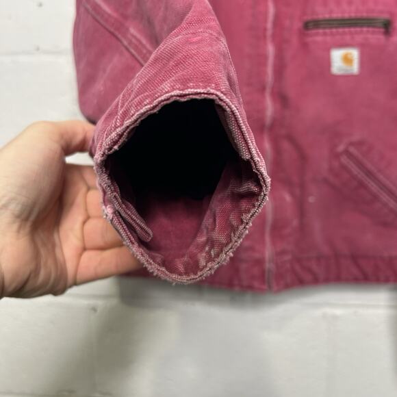 Y2K Carhartt Sherpa-Lined Detroit Jacket “Raspberry” WJ097 - Picture 12 of 16